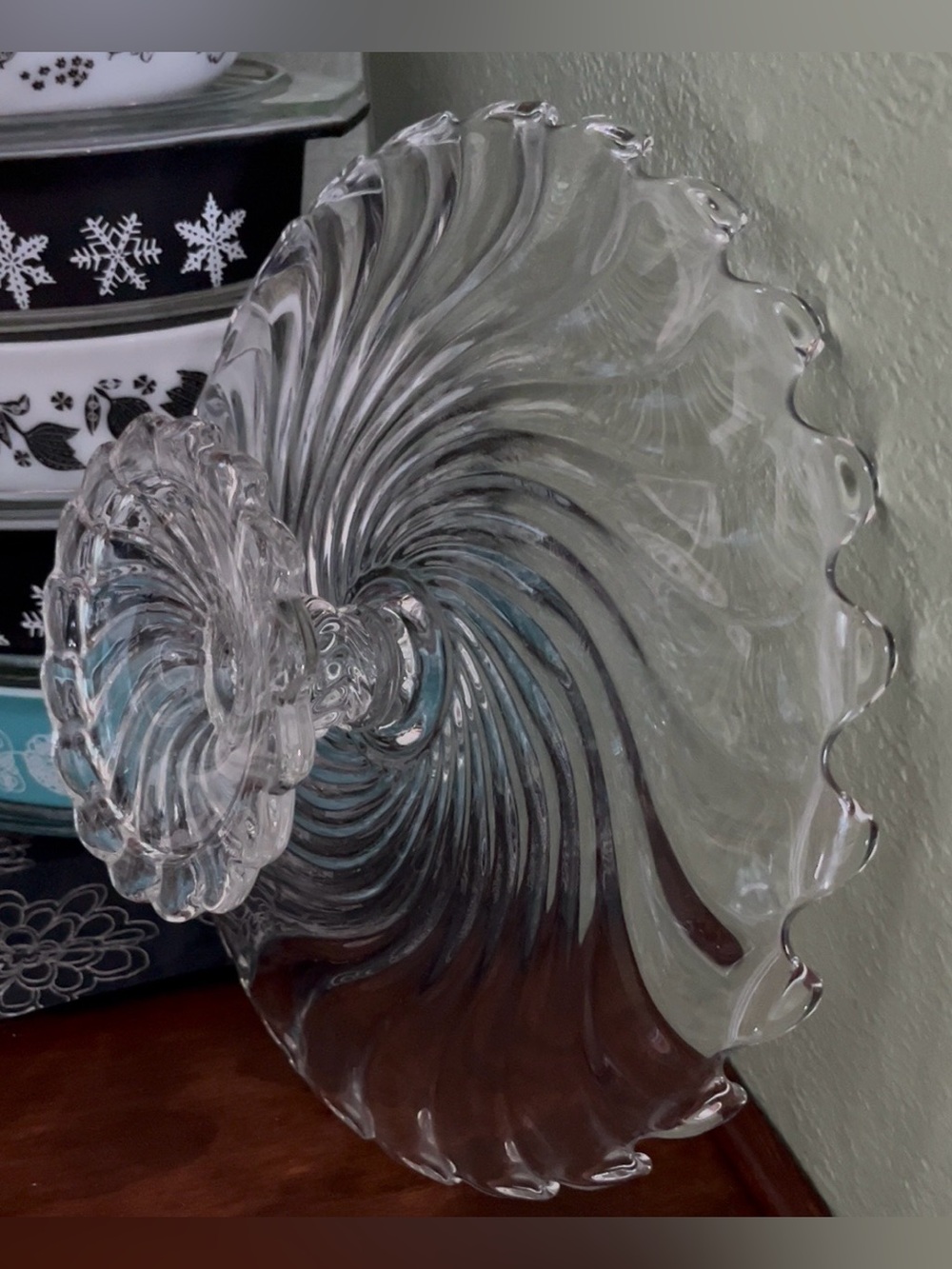Elegant Fostoria Swirl Pedestal Cake Stand Scalloped Torte Plate 12”